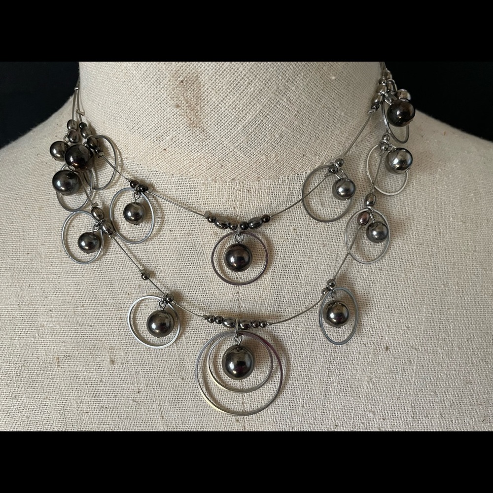 Costume jewelry balls and hoops necklace